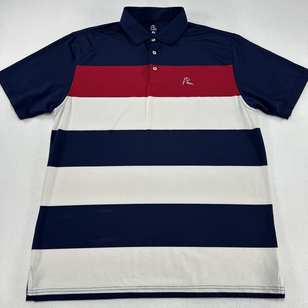 Rhoback Polo Shirt Mens XL Navy Red White Stripe Golf Performance Stretch Top